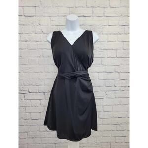 6R BLACK A392716 Denim & Co. Beach Wrap-Front Swim Dress